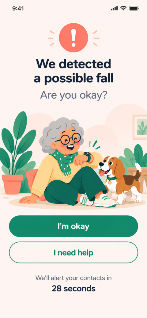 Fall check-in screen asking are you okay