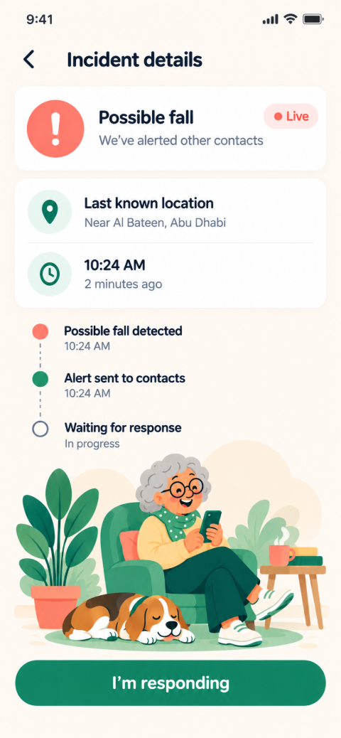 Incident details screen seen by an alert contact