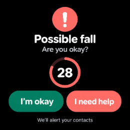 Watch face asking are you okay after a possible fall